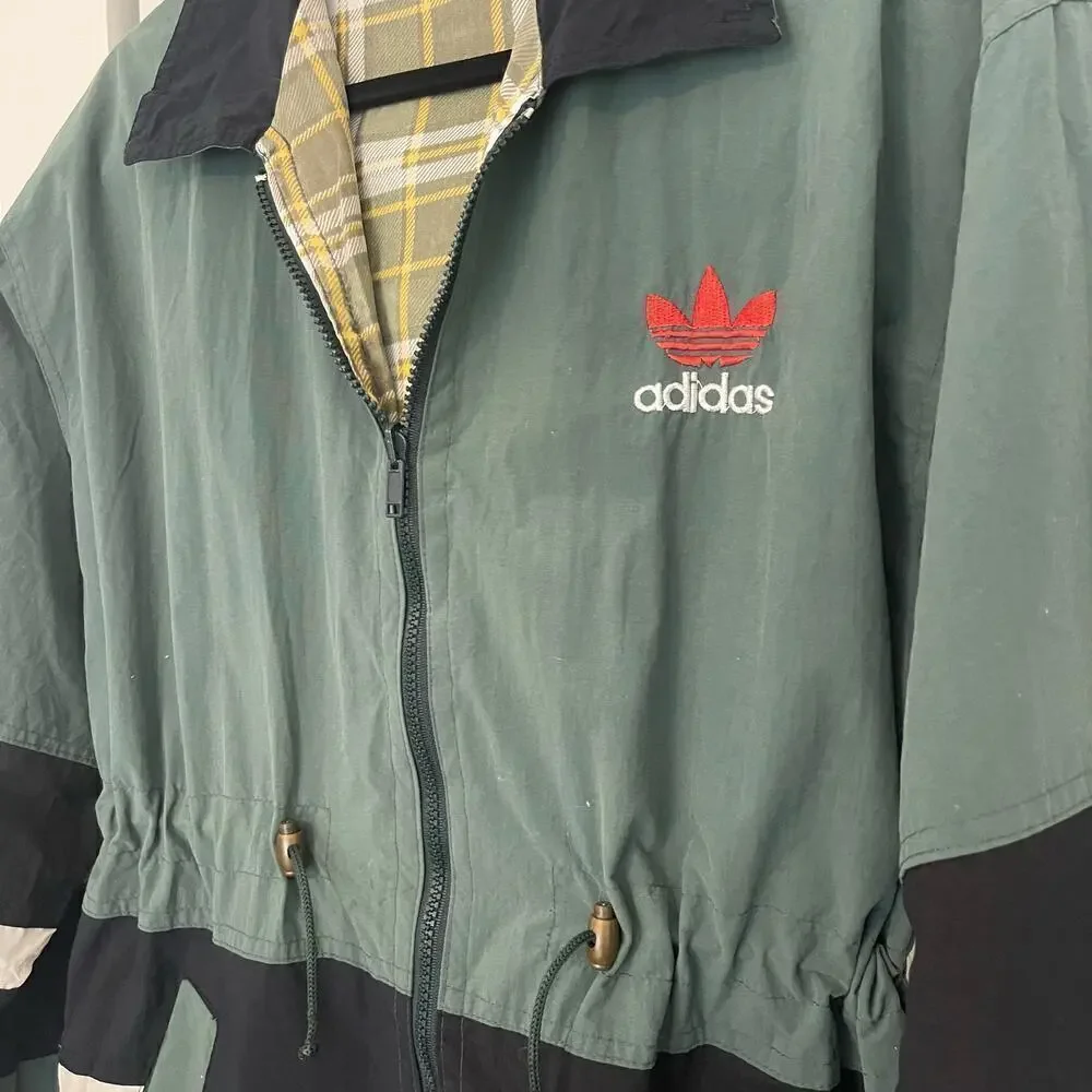 Adidas Y2K Vintage Women's Double Side Reversible Parka Raincoat Hoodie Jacket